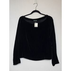 J. Crew Black Velvet Velour Long Sleeve Top Silk Blend Boatneck Size 12 NWT